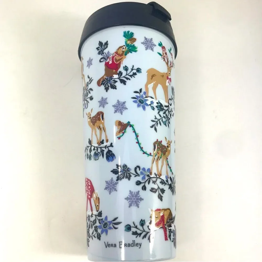 Vera Bradley Winter Wonderland Woodland Animal Flip Top To Go Travel Tumbler
